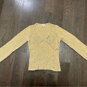 Women's Yellow Embellished Cotten VTG  Sweater